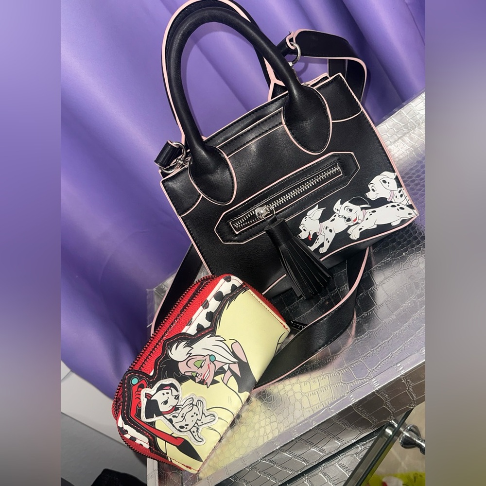 Loungefly Black and Pink Dalmatian Mini Bag Set